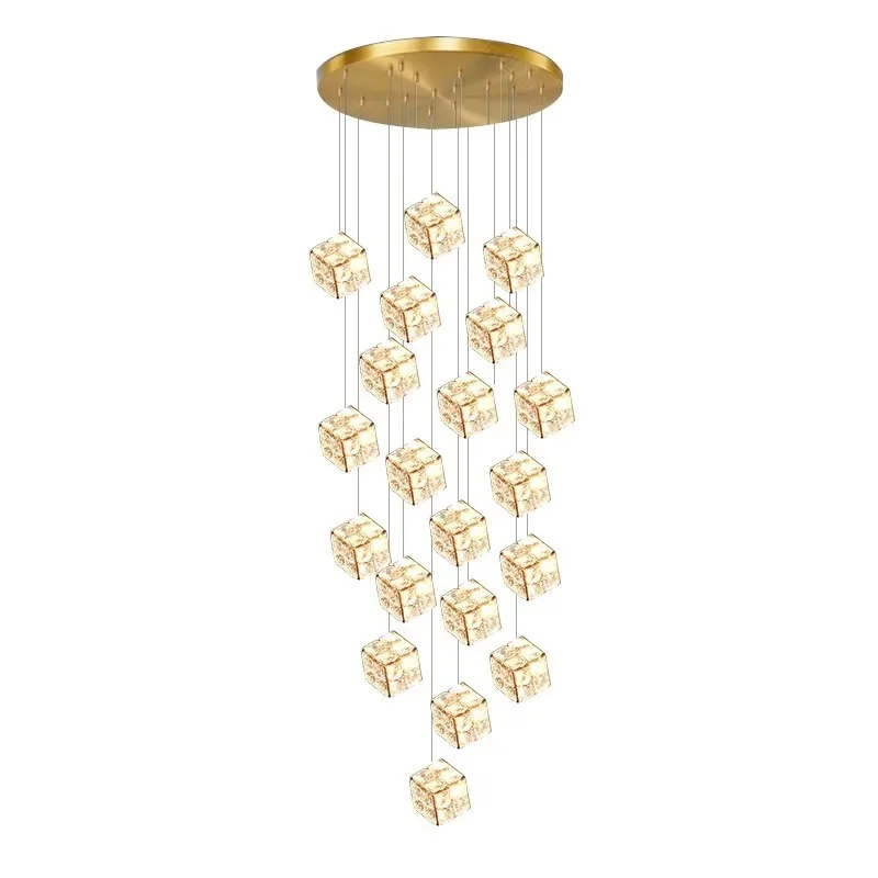 

French medieval stairwell long chandelier American retro duplex villa living room empty lof apartment lamps