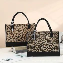 Bolso de hombro de lona de gran capacidad con estampado de leopardo para mujer, bolsos de mano ecológicos plegables, bolso de hombro, impermeabilización interna