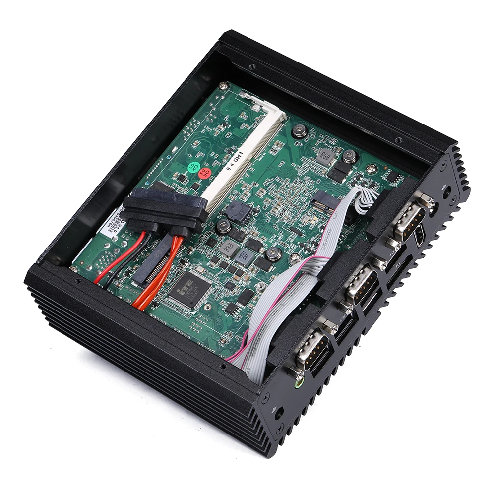 Fanless Dual LAN Mini PC J3710 Quad Core Processor TDP 6.5W 4x RS232 Fanless Mini PC X86 2xHD 1x DP Linux/Win 7/8/10