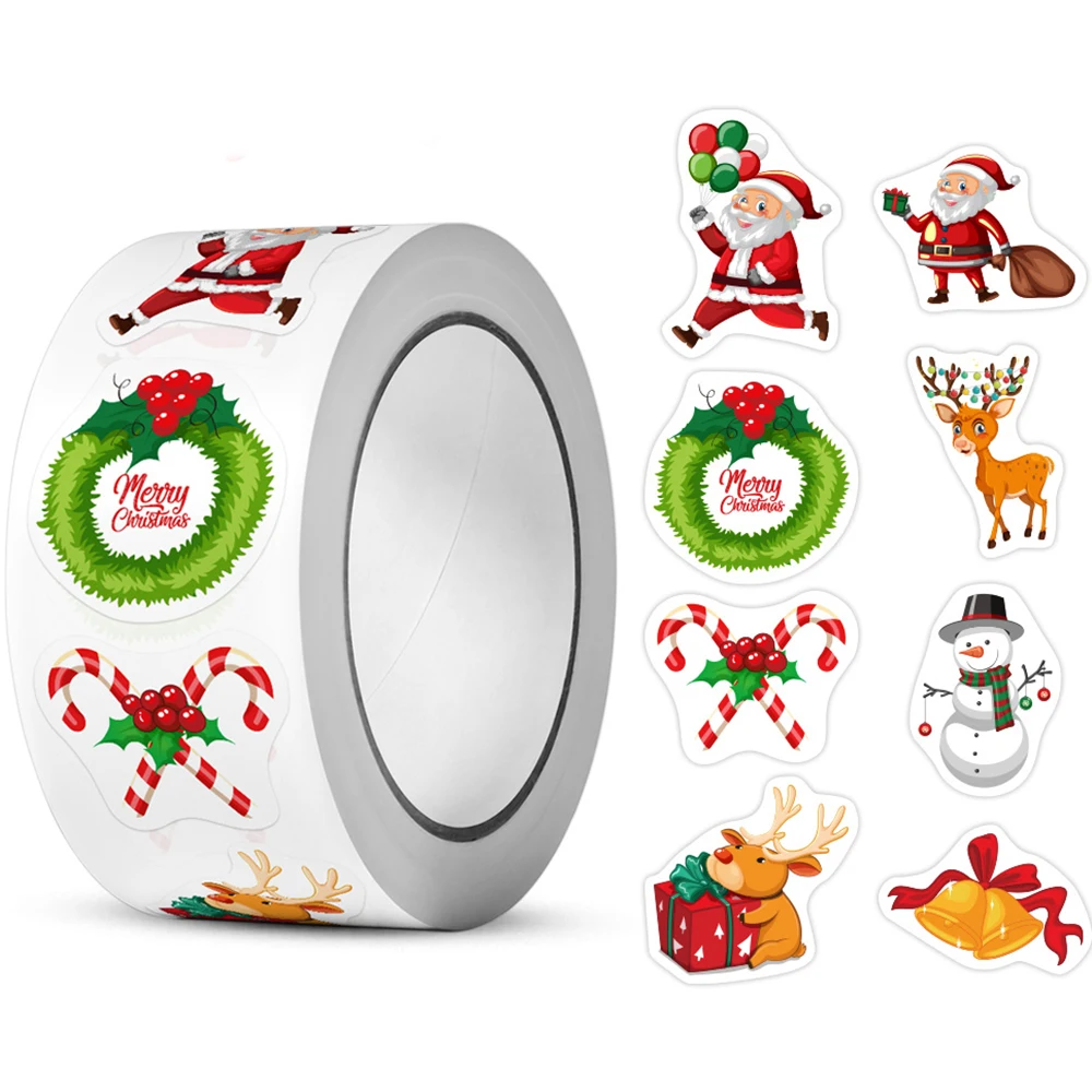 100-500pcs Merry Christmas Stickers Cristmas Xmas Party Seal Labels Stickers For DIY Gifts Baking Package Envelope Stationery 