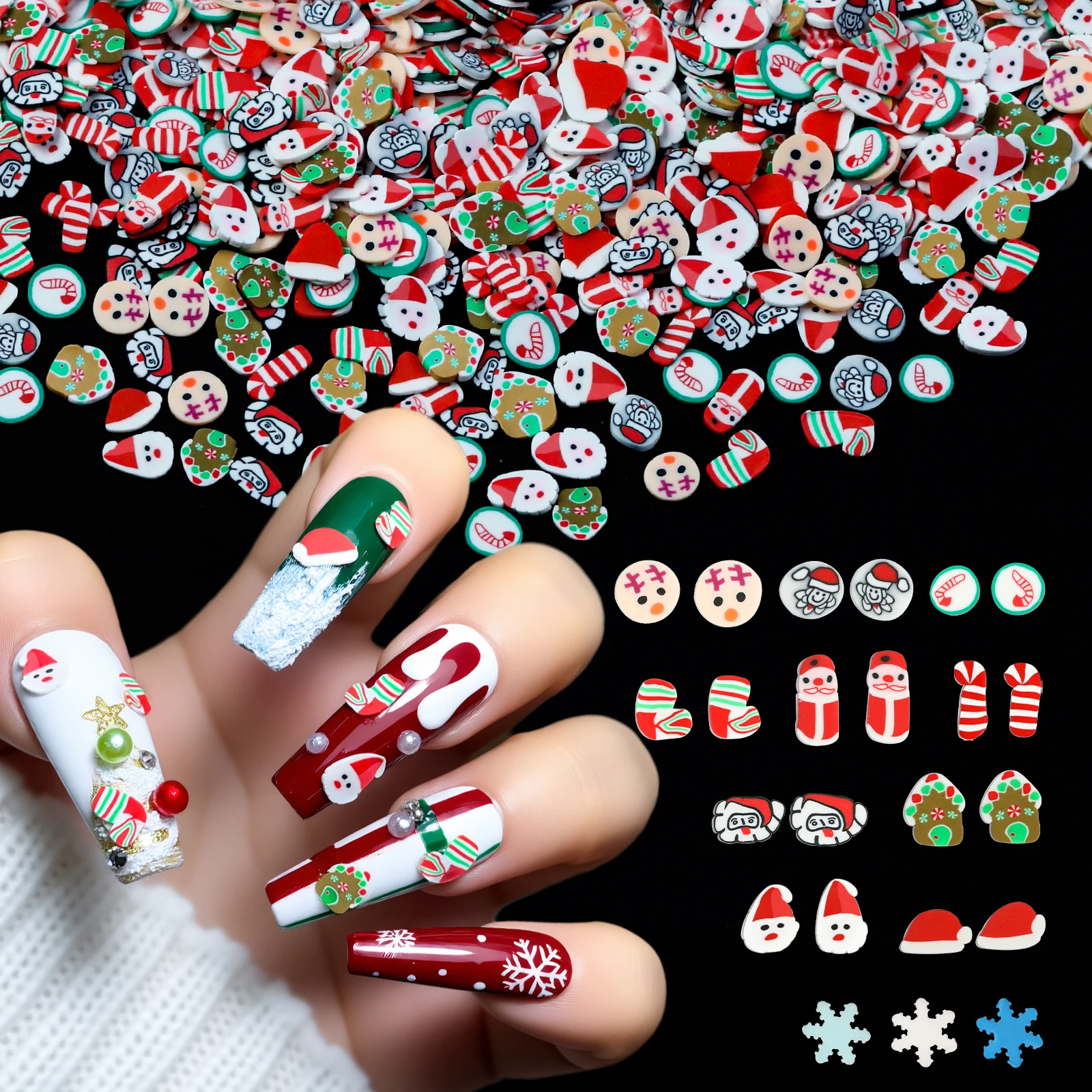 12 شبكة مسمار الفن الديكور مختلط ثلاثية الأبعاد عيد الميلاد نمط مسمار الفن مجوهرات بوليمر كلاي شريحة سانتا كلوز ندفة الثلج مسمار الفن الديكور #1