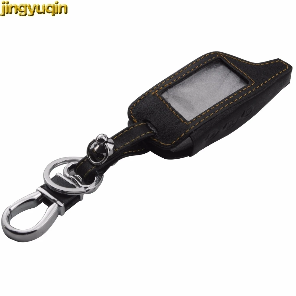 Jingyuqin 3 Buttons Leather Key Case Cover Key Bag For Starline B9 Twage Two Way Car Alarm System Keychain