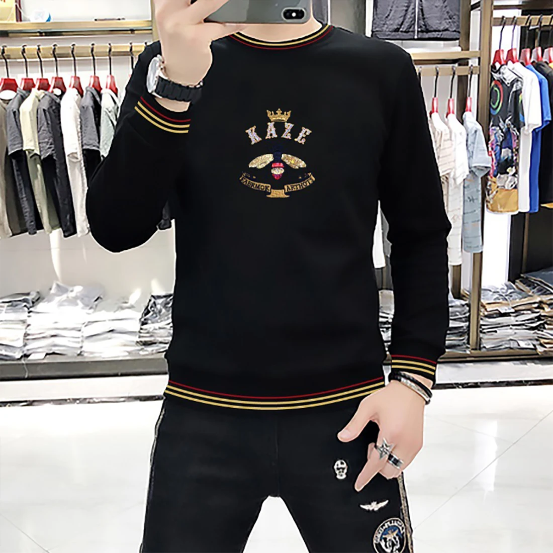 Men's Hooded Sweater 2024 Winter Trend Brand Bee Embroidery Male Pullover Premium Cotton Long Sleeved Tops British Style Clothes