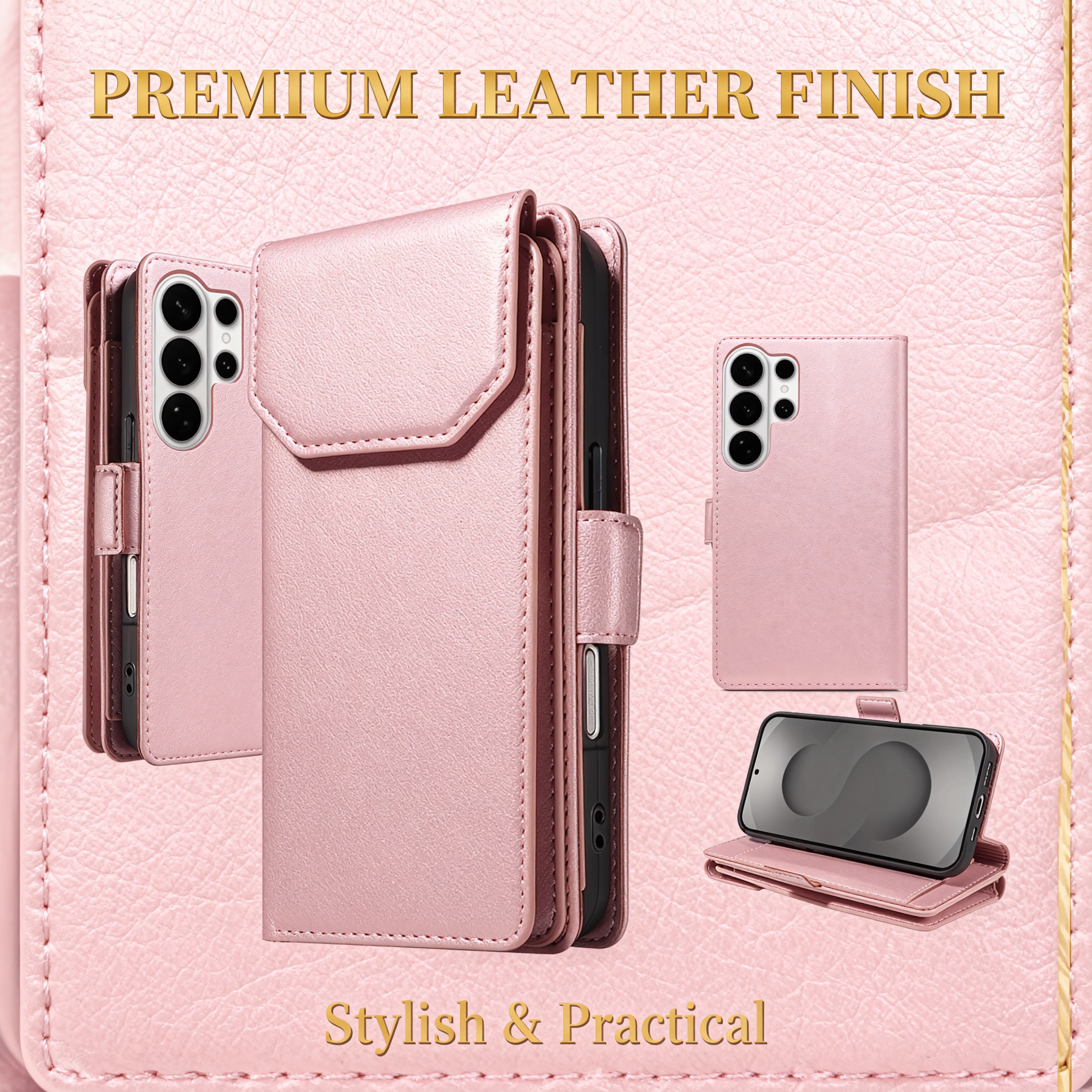 حافظة هاتف جلدية مغناطيسية لهاتف سامسونج جالاكسي S22 S23 S24 S25 Ultra Plus FE غطاء هاتف متعدد الجيوب