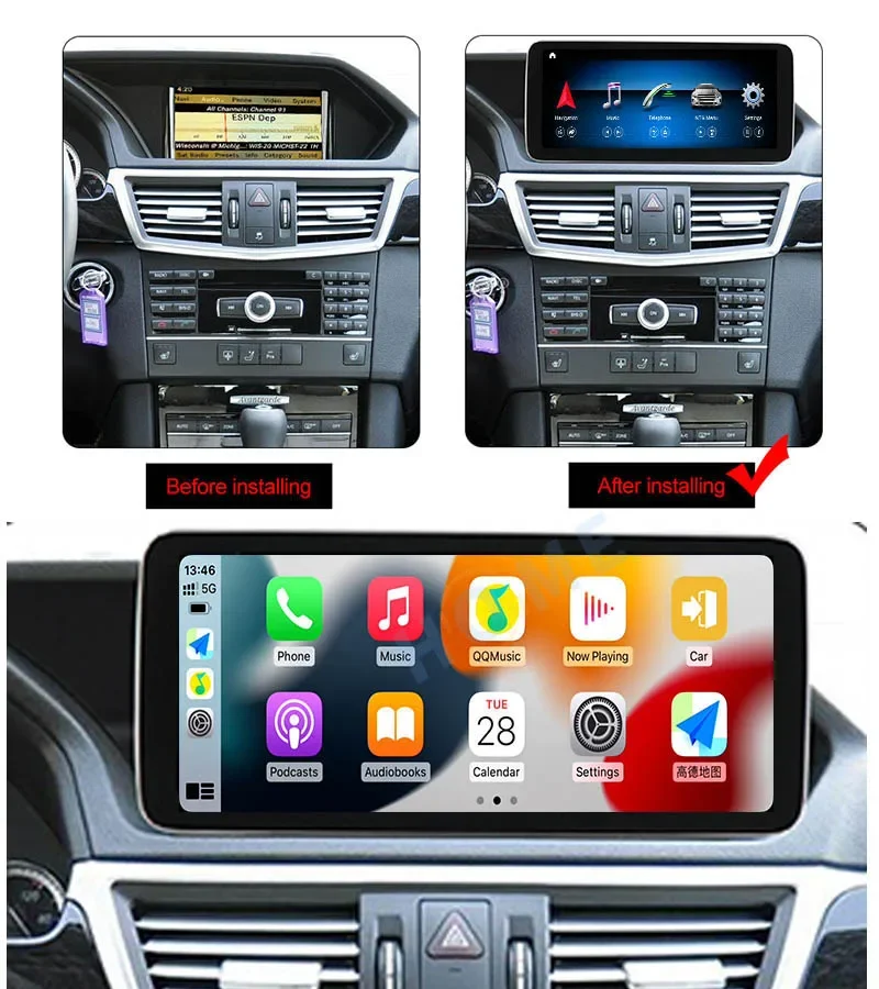 GPS Navigation Android Auto Carplay For Mercedes Benz E Class W212 E200 Qualcomm 256G Car Video Player Stereo Radio Bluetooth 4G