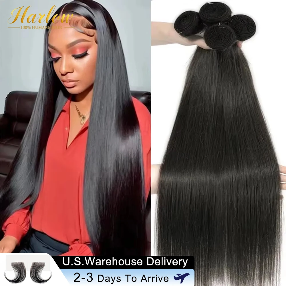 Mechones rectos de 30 y 40 pulgadas, 100% cabello humano, cabello virgen brasileño, Color Natural, 3 4 Uds., extensiones de mechones de cabello crudo para mujeres