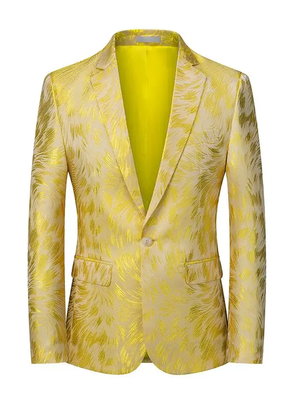 

Мужской повседневный костюм с вышивкой, желтый, больших размеров, модный, на одной пуговице, для ужина, в западном стиле, для отдыха