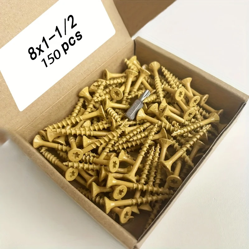 

150 штук деревянных шурупов. # 8 x 1-1/2 дюйма # 8 x 1-5/8 дюймов, углеродистая сталь, с эпоксидным покрытием, устойчивая к ржавчине, плоская головка, крестообразный шлиц (Phillips).
