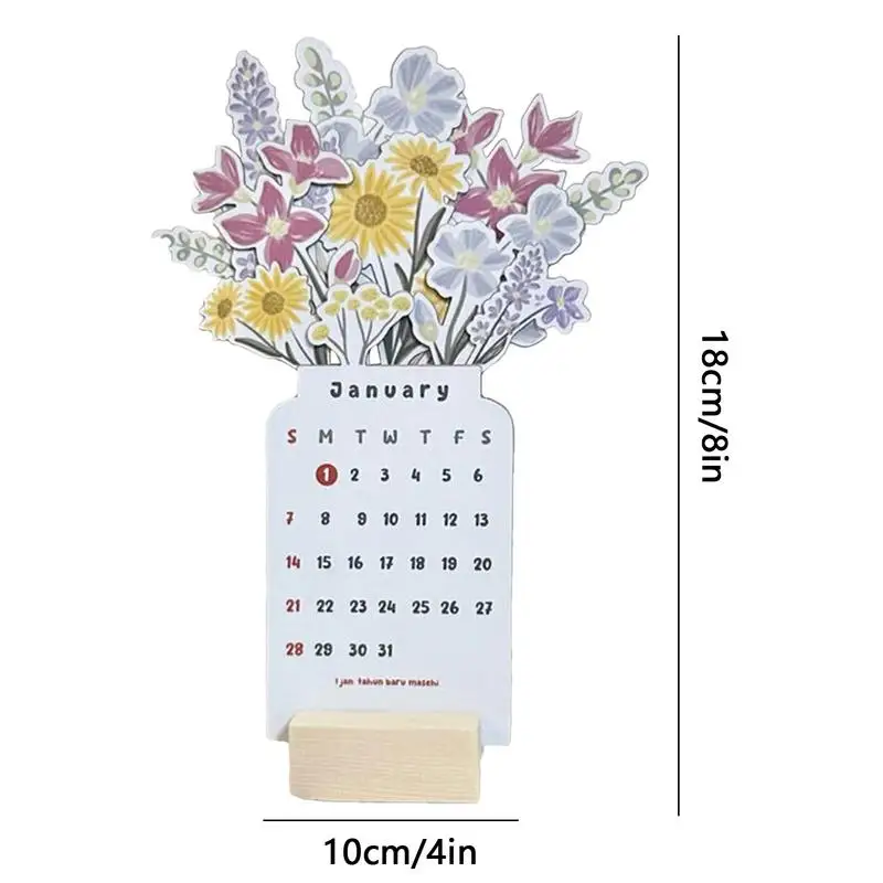 Calendario de escritorio de flores 2024, planificador de escritorio compacto con forma de florero, grabable, planificadores de año para mesa de comedor y mesita de noche, 2024