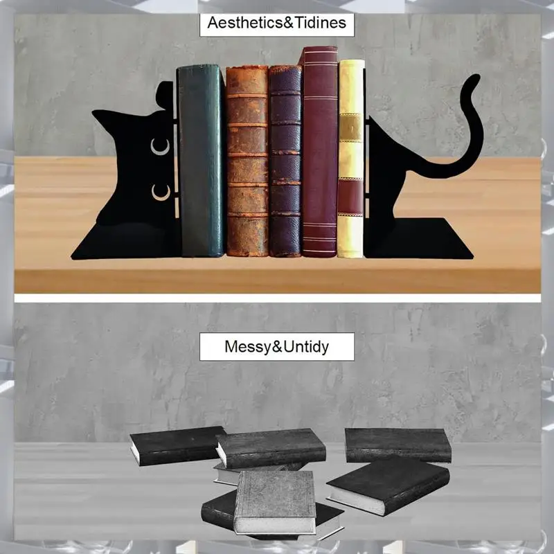 

1 Piece Cute Cat Book Ends,Decorative Book Ends, Black Metal For Shelves,Bookshelf Decorative Objects,Home Desk Bookshelf