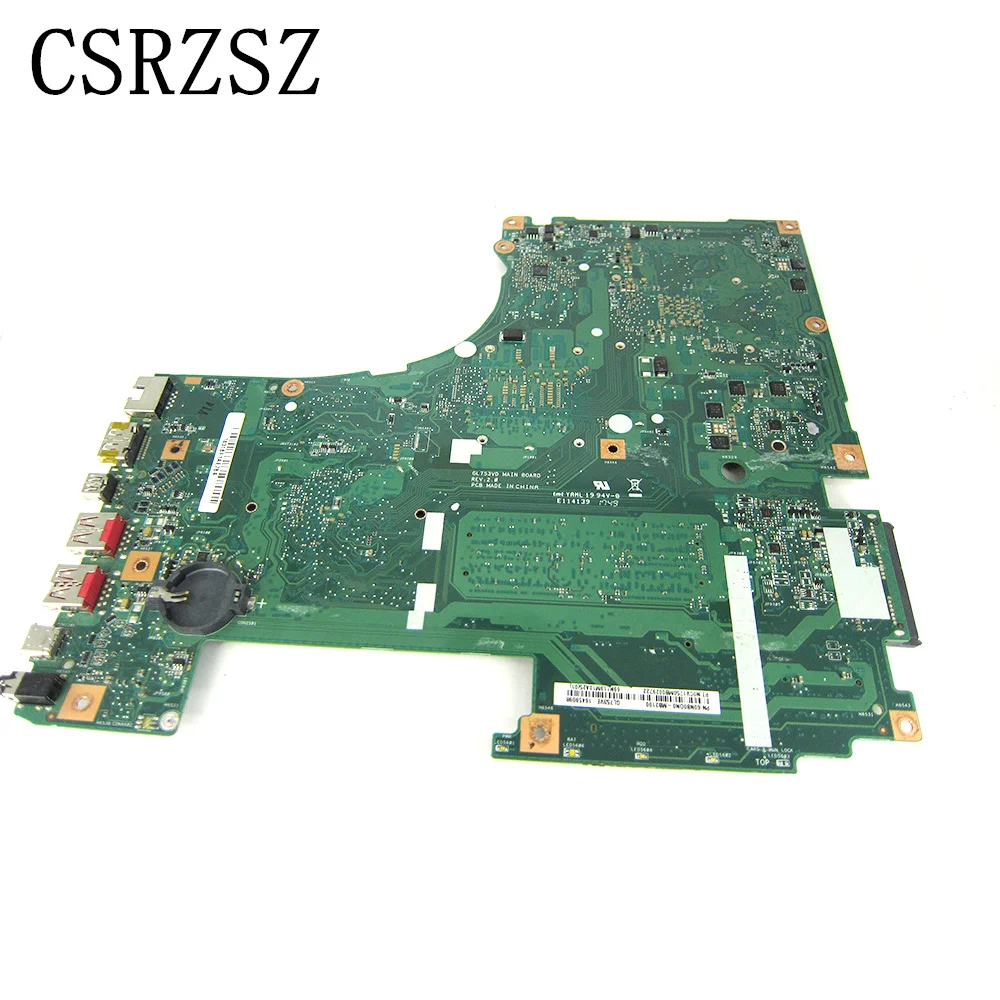 For ASUS Original Laptop motherboard  GL753VD GL753VE Mainboard REV 2.0 Processor i7-7700HQ Test ok