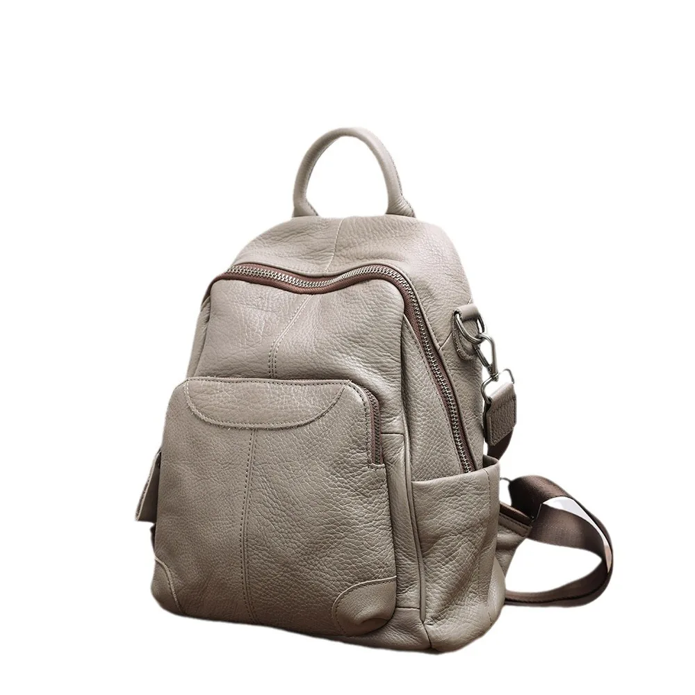 カジュアル本革女性バックパックファッションレディースダブルショルダーバッグ固体パターン牛革旅行バッグパック