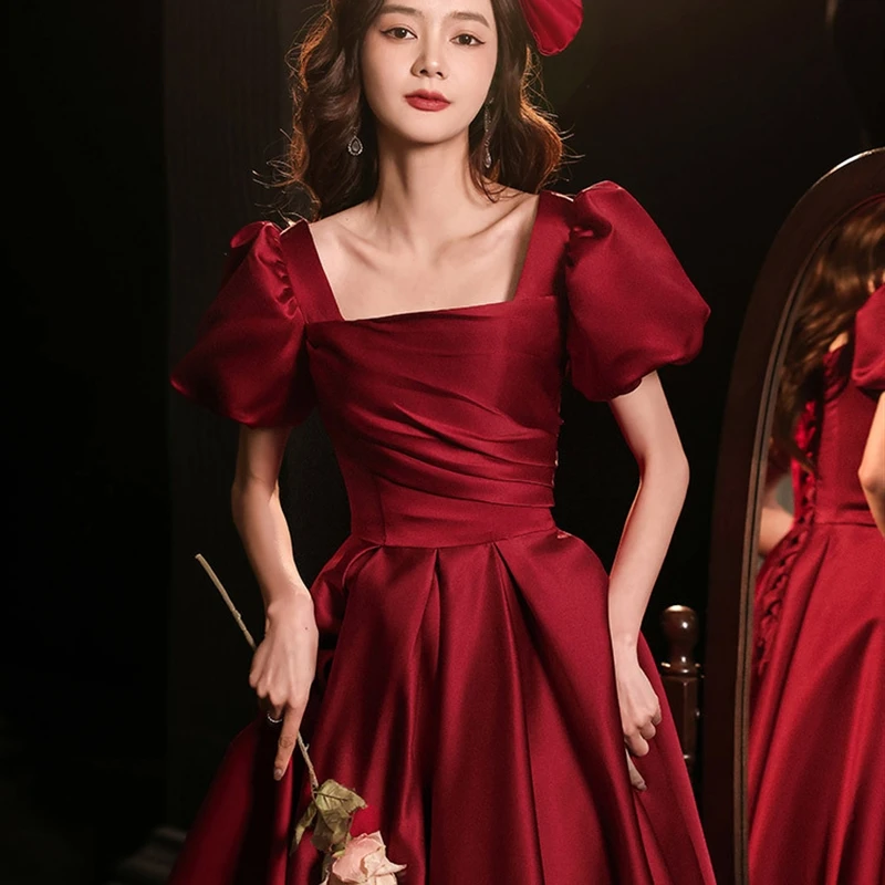 

Ele Satin Wedding Dr Princ Fugitive Bridal Drinking Ceremony Women's Long Gown mid Waist Hotel Indoor Events