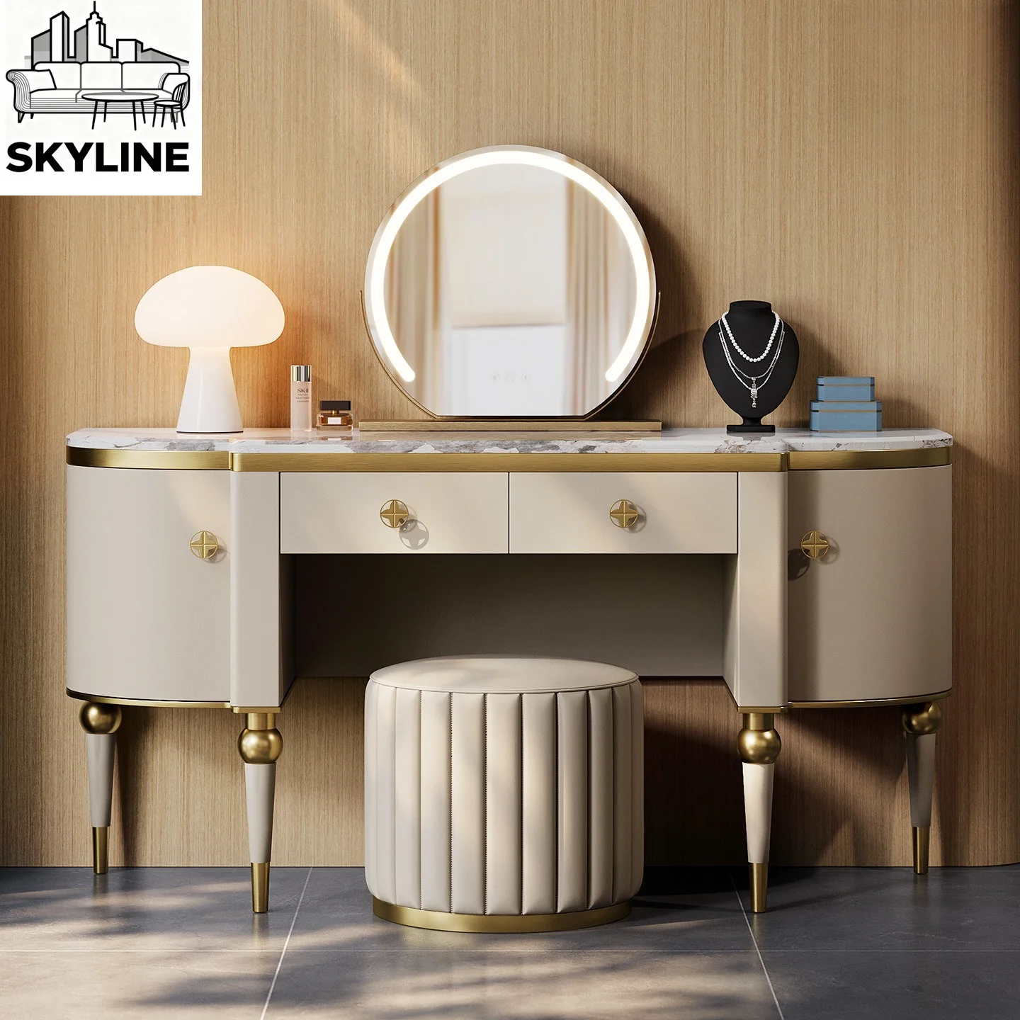 Marble Vanity Desk with Storage, Italian Post-Modern Luxury