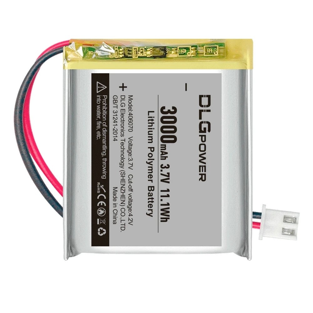 DLGpower 406070 3.7V Lithium Polymer Battery Pack 3000mAh Tablet Charger LCD Built-in Rechargeable Lithium Ion Battery