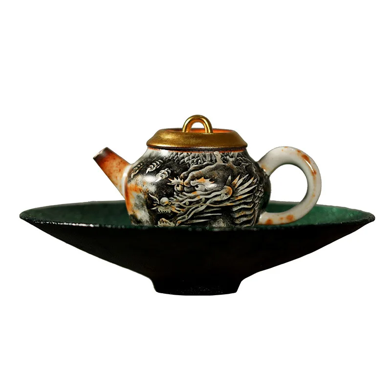 Mu Yan's Handcrafted Pot, Made Traditional Clay And Hand-Painted An Ink Dragon Design, Is Creative Ceramic Kung Fu Tea Pot With