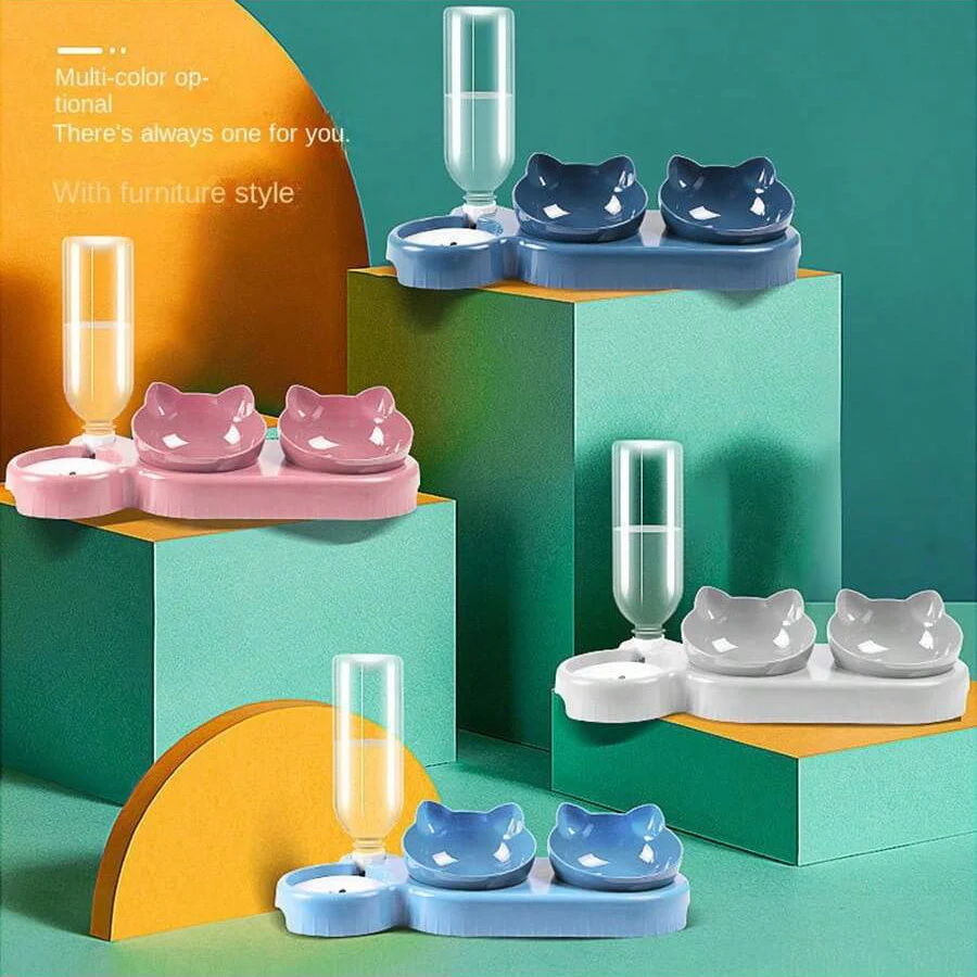 Cat Bowl Double Bowl Protects Cervical Spinee, Automatic Drinking Water, Prevents Overturning Food Bowl, Dog Bowl, Teddy Dog Bowl, Rice Bowl, Cat