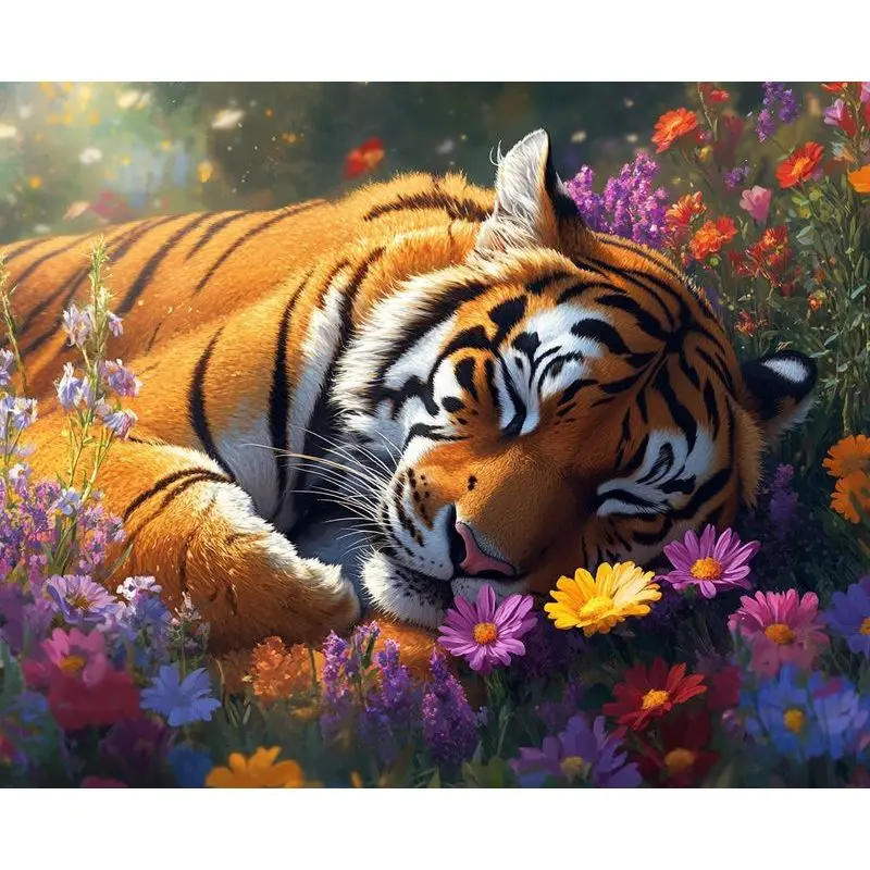 

RUOPOTY акриловая краска по номерам для взрослых на холсте тигр животное раскраска рисунок картины маслом по номерам домашний декор