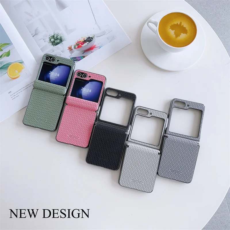 Premium Sense Business Simple Plaid folding phone case for Samsung zflip3 4 5 zflip4 flip6 5G Galaxy clamshell fashion magnet