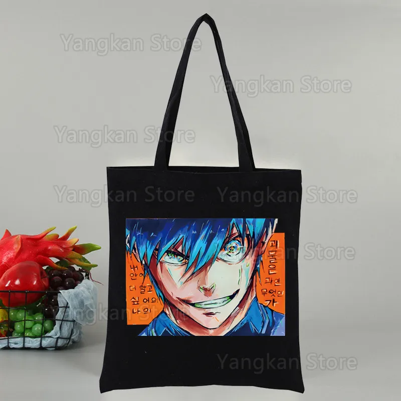 Blue Lock HYOMA CHIGRI Art Shopping Black Bags Canvas Tote Bag Printed Cartoon Reusable Cloth Bag Handbag Shoulder Bags