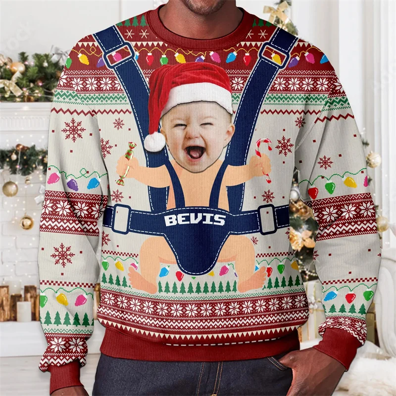 

3D Printed Person Photos Sweatshirt For Men Christmas Personalized Customization Pattern Pullovers O-Neck Long Sleeve Hoodies