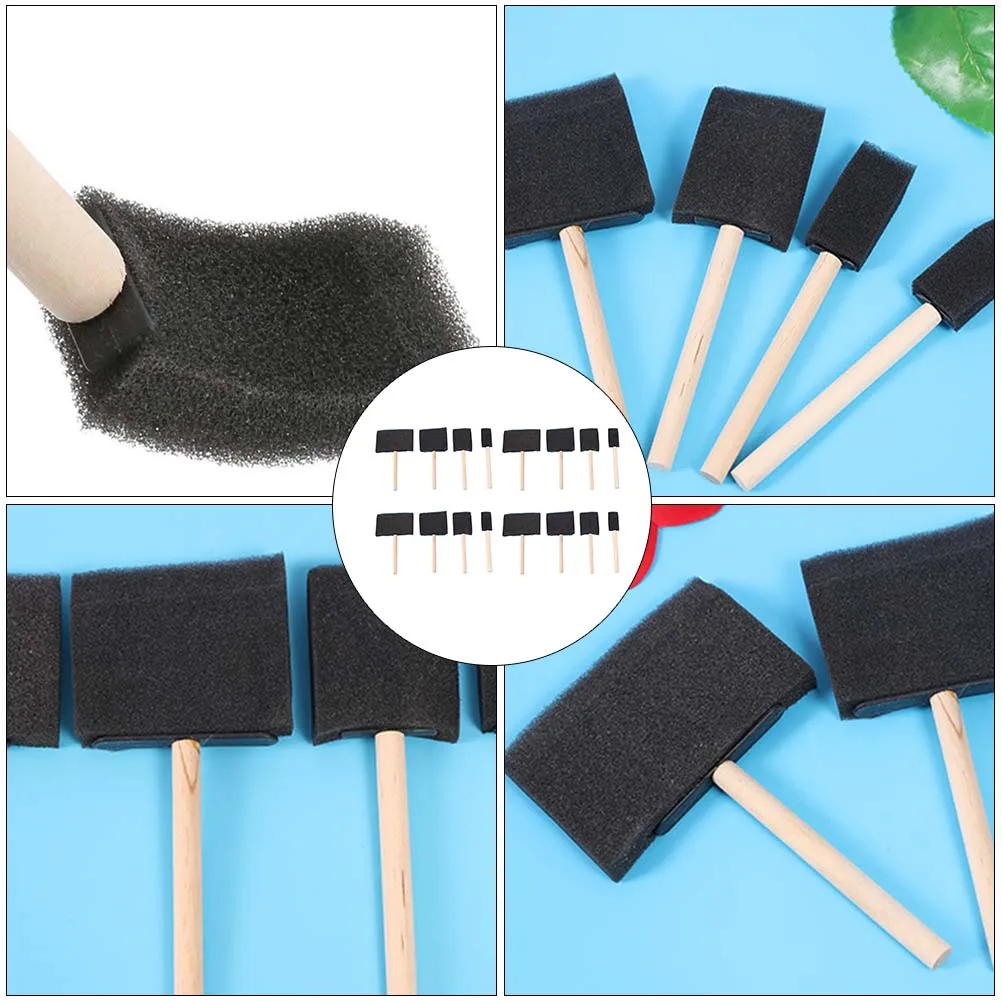 

16pcs Sponge Wooden Brushes for Staining Painting High Density Reusable Foam Tools Tipped Craft Supplies Mixed Media