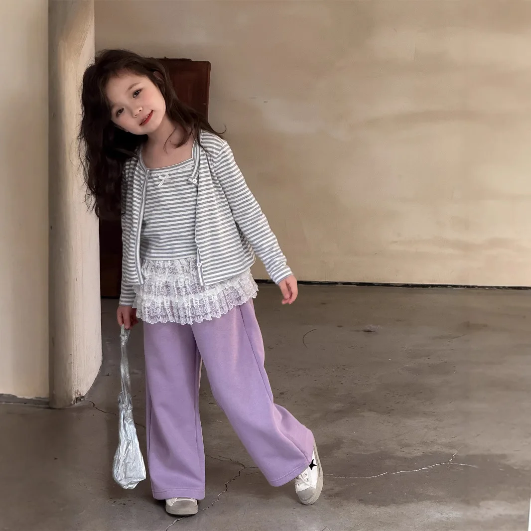 Girls' Health Pants Spring and Autumn 2025 New Style Korean ELace Lace Casual Pants Spring Style Children's Pants