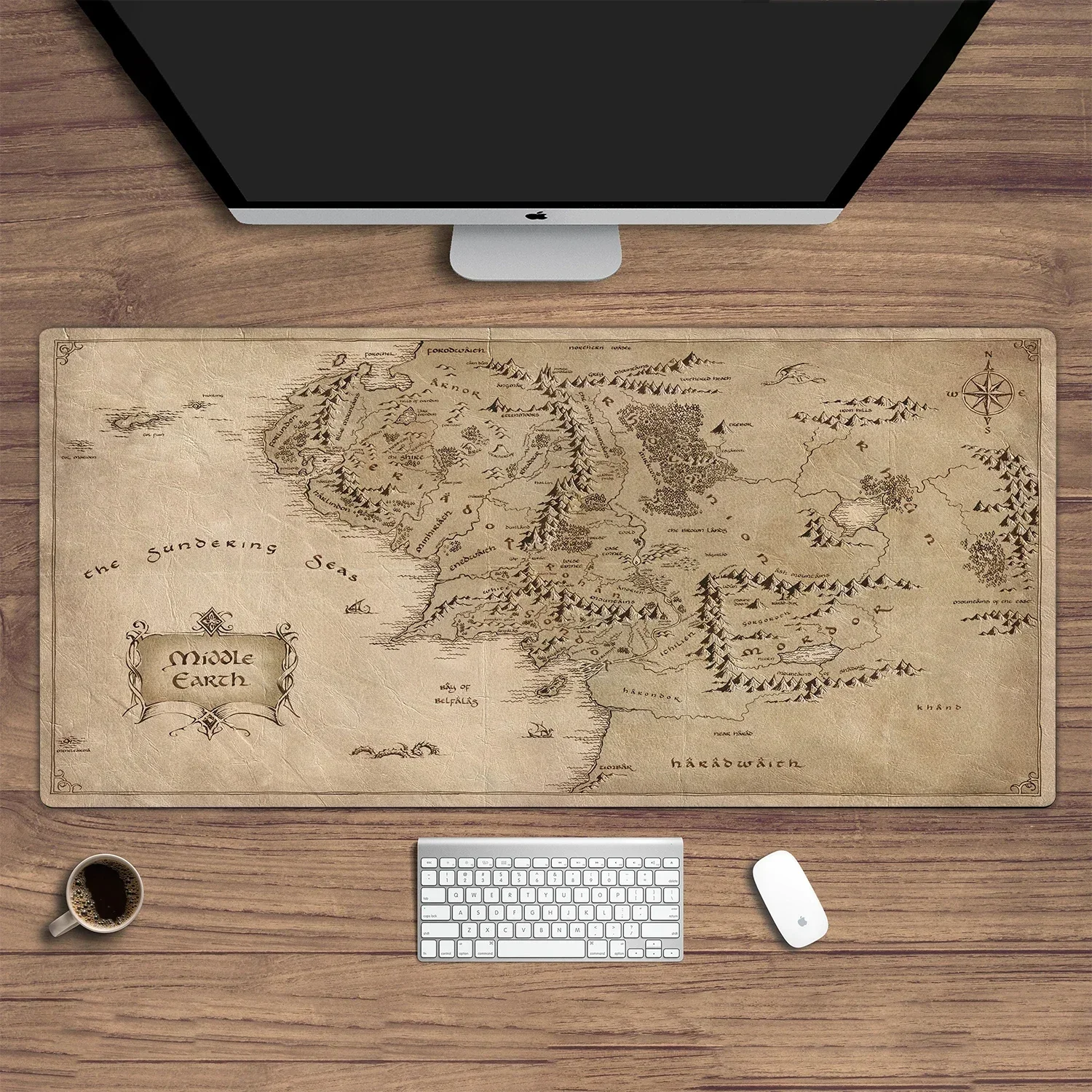 Ancient Map of Middle-earth Large Mouse Pad Non-Slip Rubber Base with Precision Lock Edge 900X400 PC Desk Mat Table Keyboard Rug