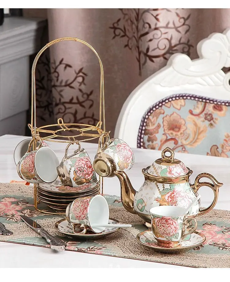 3-уровневая керамическая подставка для торта в европейском стиле ретро тарелка для фруктов десертная тарелка керамический чайный набор с чайником для 6 человек