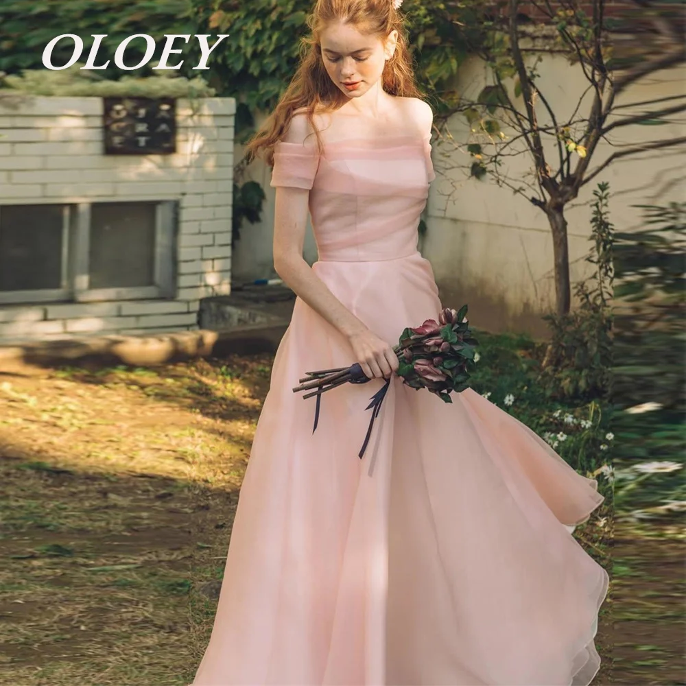 

OLOEY Fairy Pink Prom Dresses Off the Shoulder A Line Korea Wedding Photo Shoot Gowns Customized Reception Dresses Floor Length