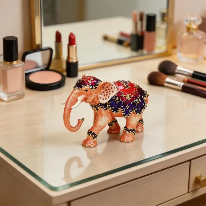 195C Elephant Designs Diamonds Studded Portable Jewelry Holder For Travel