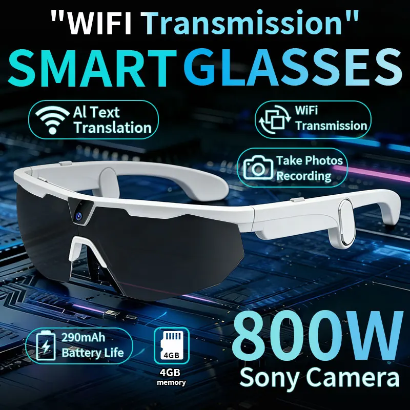 

Новые умные очки 2026 года с камерой 800 Мп, Wi-Fi передачей видео 1080P, водонепроницаемостью, Bluetooth-звонками и AI-переводом