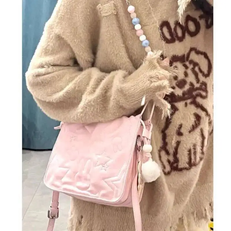 بلوم الحلو لطيف الوردي حقيبة مربعة المرأة الديكور سلسلة Y2k حقيبة يد السيدات الساخن الفتيات حقائب الكتف Crossbody الجمالية