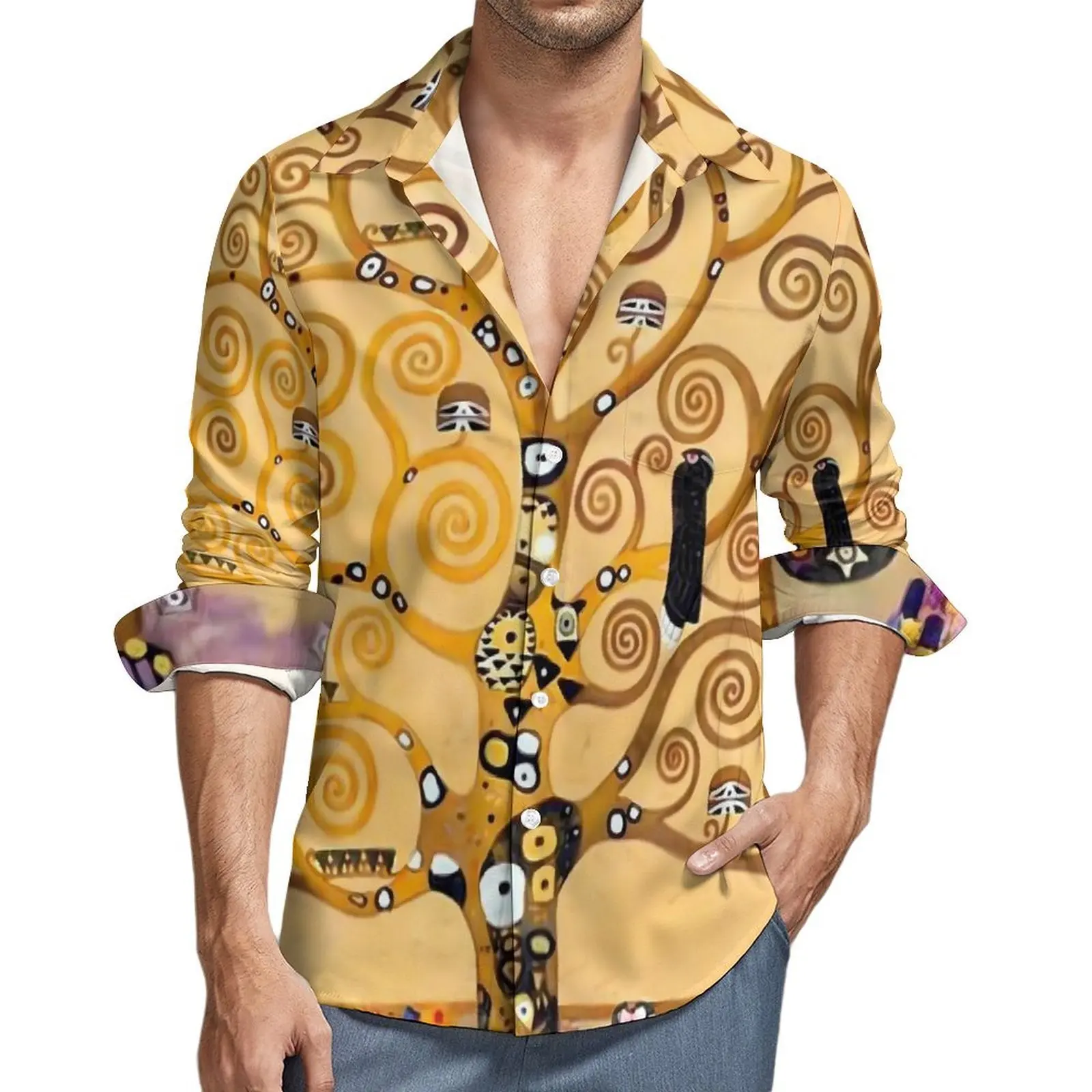 Men's New Natural Abstract Art 3D Printed Long-sleeved Sleeve Shirt Hawaii Beach Leisure Vacation Thin Breathable Beach Shirt Me