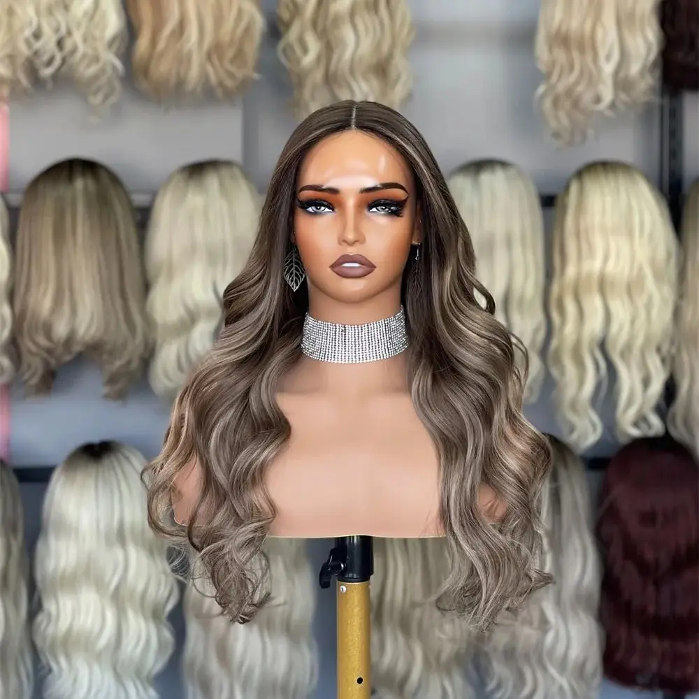 ombre-blonde-dark-roots-glueless-wig-for-women-daily-use-brunette-brown-synthetic-lace-front-wig-futura-heat-resistant-body-wave