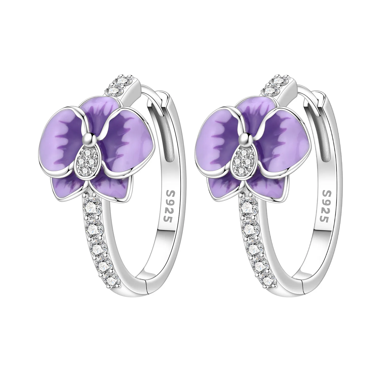 Orstarry S925 Sterling Silber Lila Orchidee Blumen Ohrringe Vielseitige Creolen Für Frauen Schmuck Original Party Geschenke
