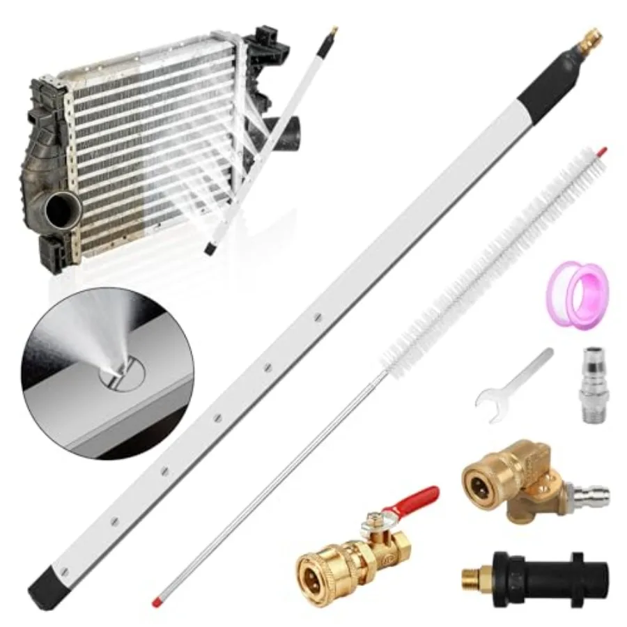 

Насадка для чистки радиаторов 40 дюймов, для воды и воздуха, двойного назначения, инструмент для мойки под давлением 3500 PSI, с 25-метровым шлангом ° Вентиляционные насадки с 4 латунными соединителями