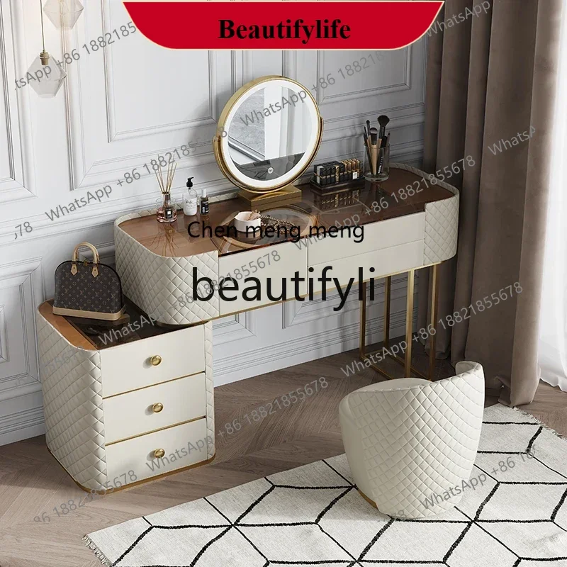 D178  Light luxury tempered glass, new solid wood dresser, modern and simple, bedroom makeup table, small apartment
