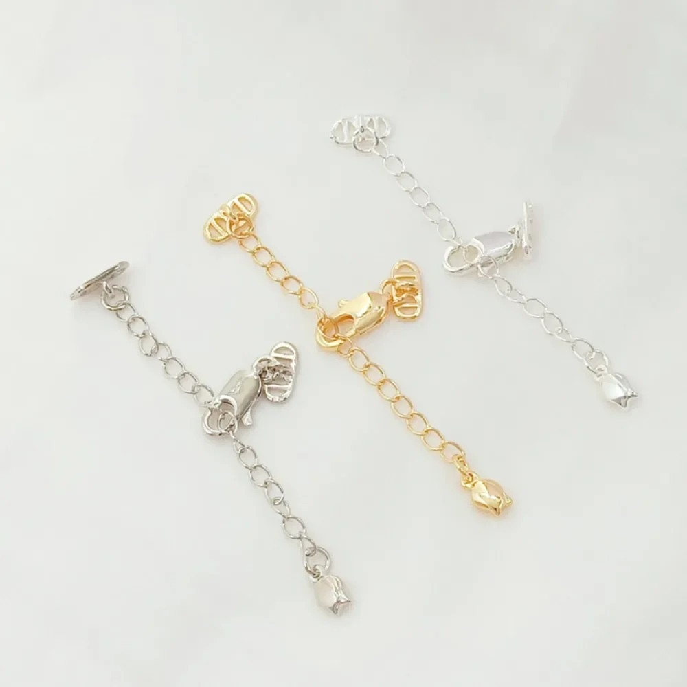 

Silver 14K Gold-plated White K Fish Tail Buckle, Extended Chain, Flower Bud Pendant, DIY Handmade Ending Buckle, Lobster Buckle