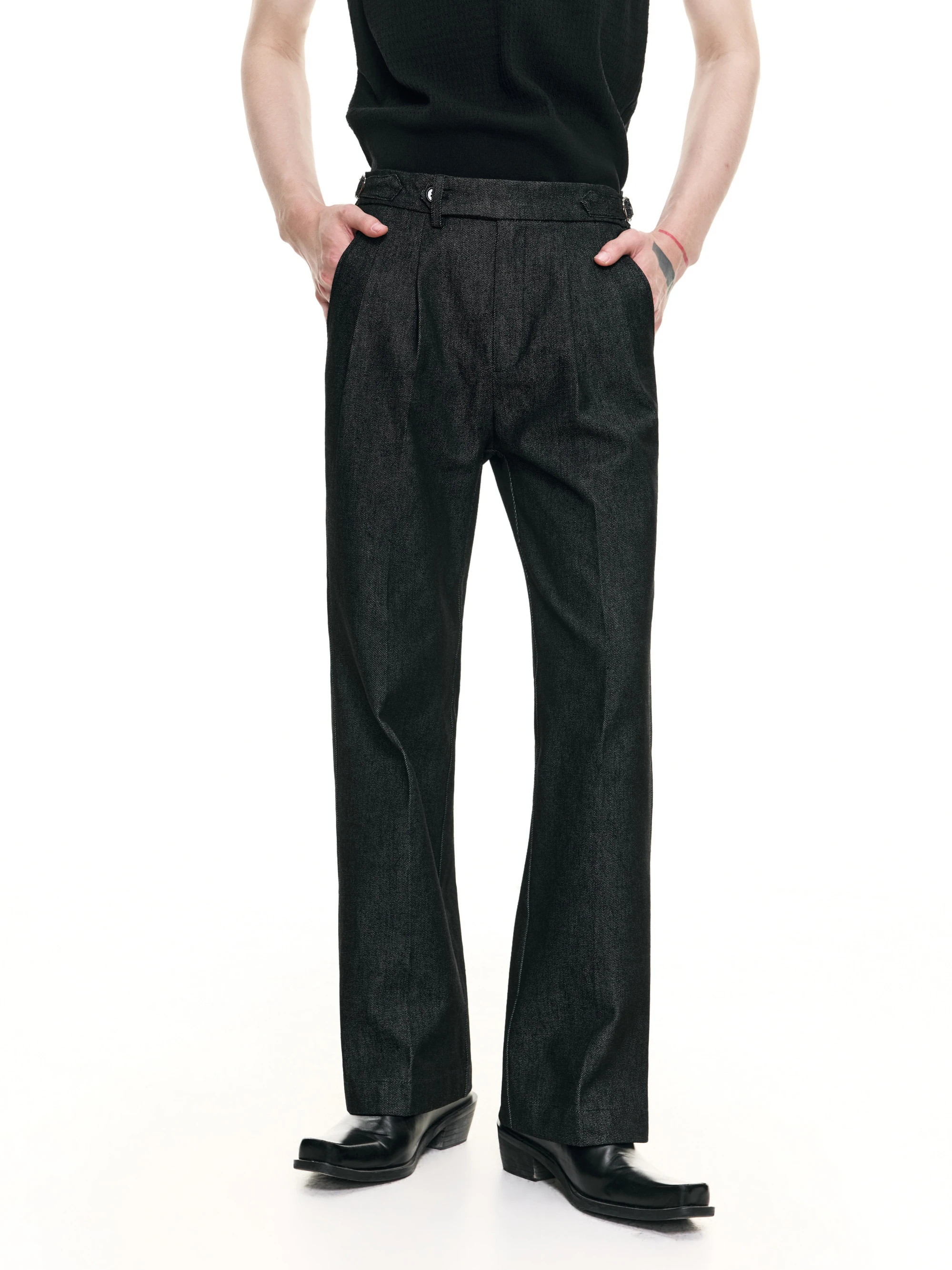 

FRKM Naples Charcoal Pleated Adjustable Waist Original Jeans Casual Pants Straight Leg Cotton Youth Summer Fashion