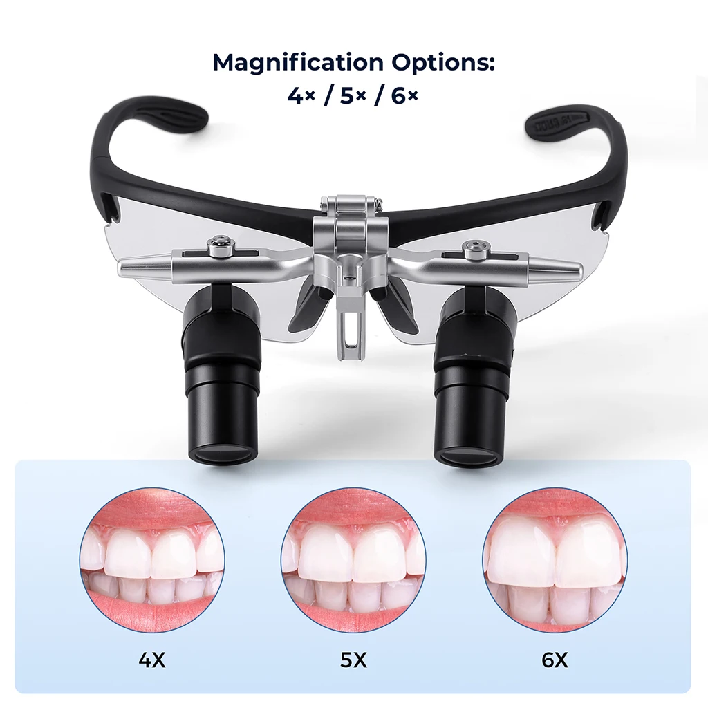 AZDENT Dentallupe mit LED-Stirnlampe Ergonomische Chirurgische Lupenbrille Vergrößerungsgläser 4X/5X/6X – Detail 2