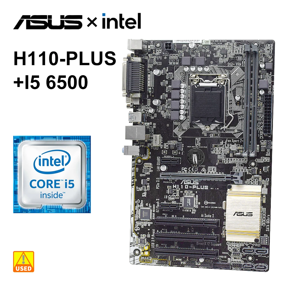 Imagem -02 - Kit Placa Mãe Intel H110 Pci-e 3.0 Usb 3.0 Sata Cpu Ddr4 Ram 8g x Lga 1151 Core i5 6500 Asus-h110-plus