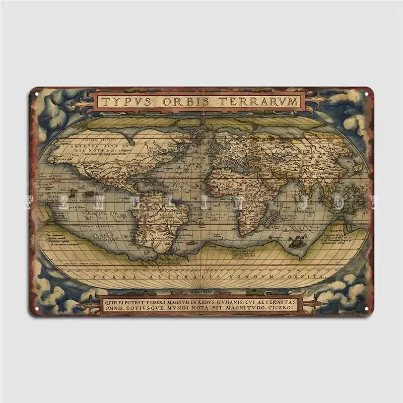 The World Ortelius Typus Orbis Terrarum 1564 Vintage World Maps Metal Sign Personalized Garage Club Tin Sign Poster