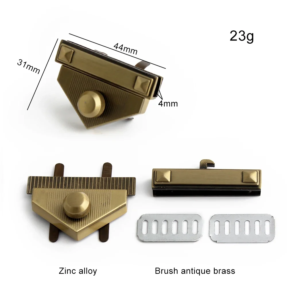 2/5/20PCS 44x31mm Triangle Metal Bag Lock For Handbag Shoulder Closure Snap Clasps Buckle Decorative Twist Turn Lock Accessories
