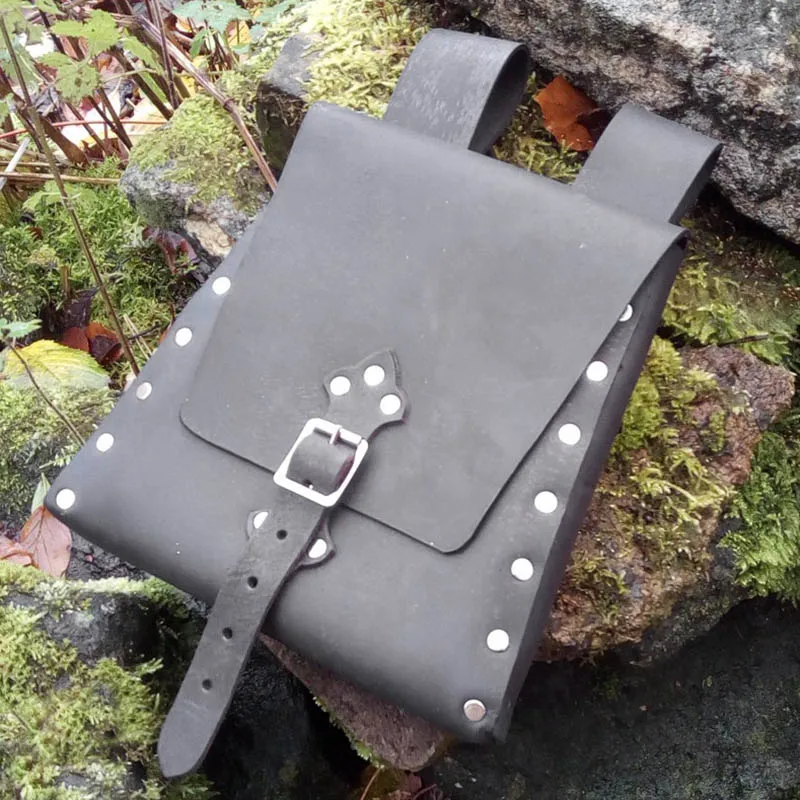 Bolsa de cuero Pu con hebilla de remache Medieval, monedero de cintura renacentista, decoración de Metal de Color sólido, paquete al aire libre