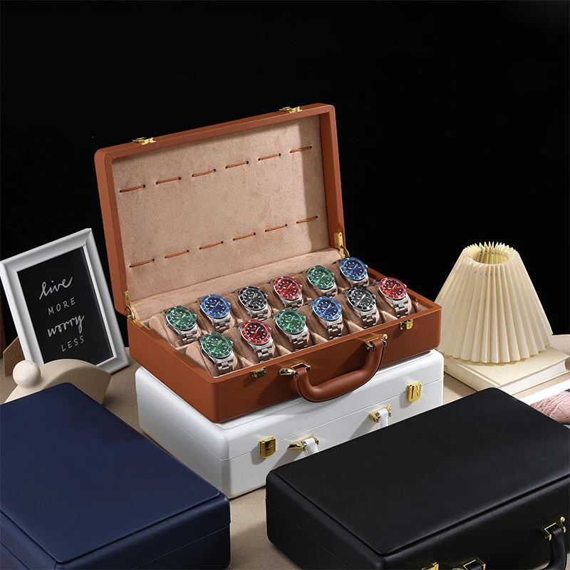 

12 Slots Watch Storage Case Watches Organizer Business Exhibition High-grade Watch Display for Rolex Leather Suitcase Collection