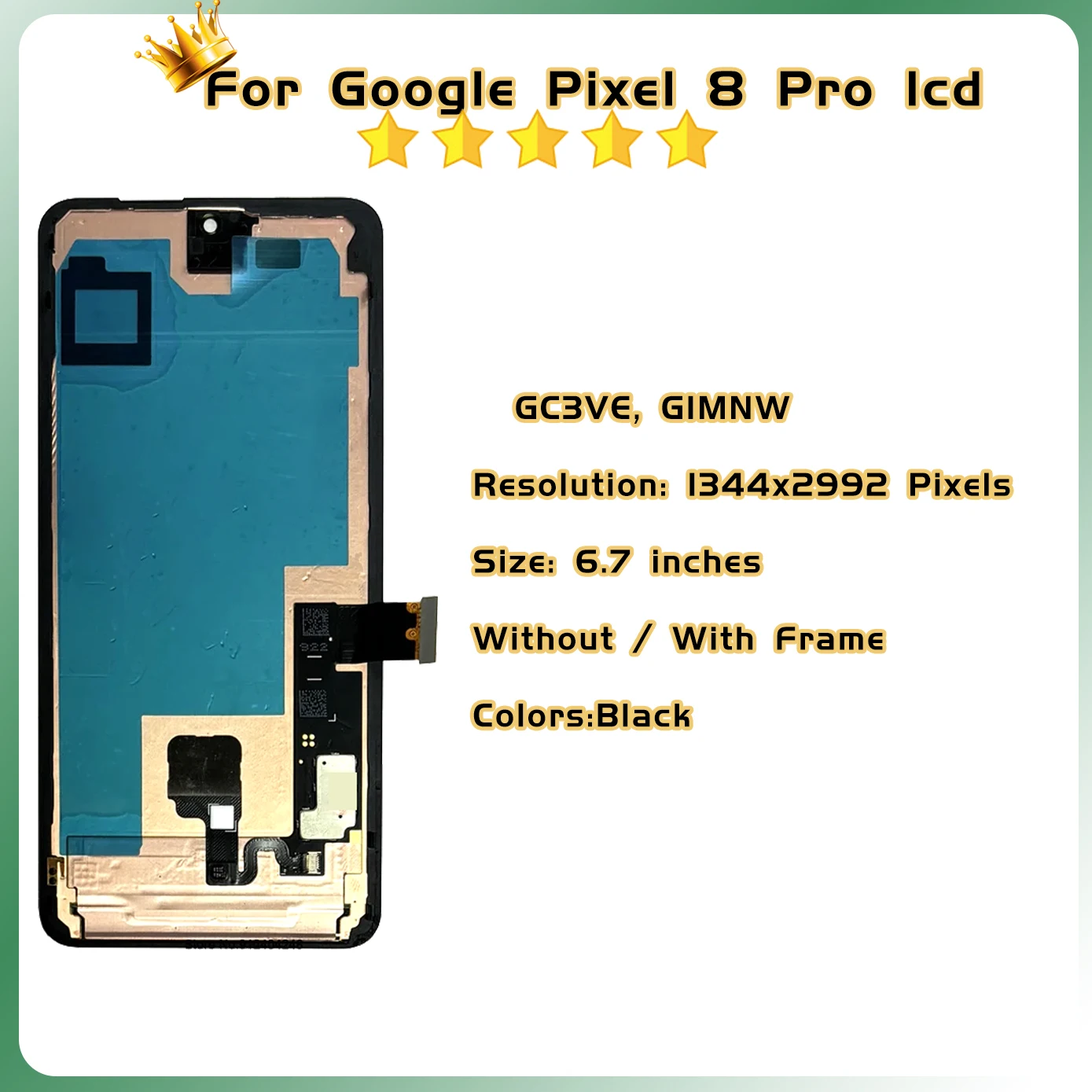 LCD For Google Pixel 8 Pro LCD Super AMOLED Display Touch Screen With bracket Digitizer Assembly Replacement GC3VE G1MNW Display