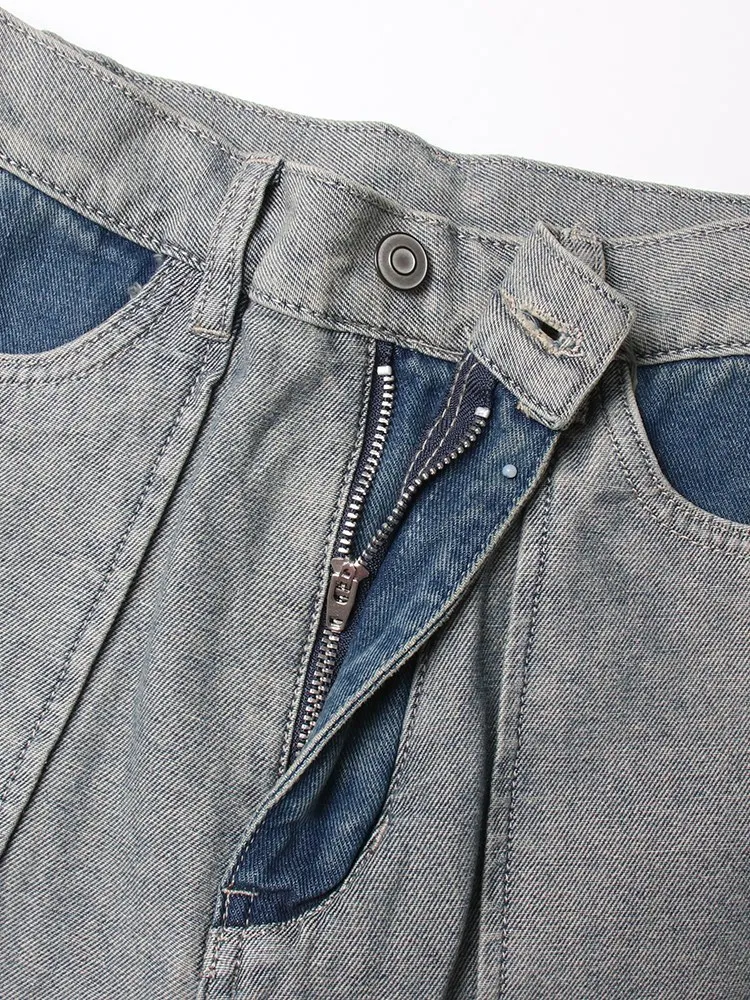 ECR-Jean Décontracté en Denim pour Femme, Pantalon à Jambes Larges, Taille Haute, avec Poches en Patchwork, Vintage, à la Mode, Nouvelle Collection