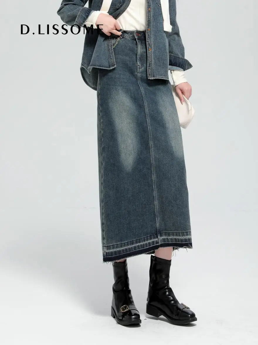 

Новая винтажная джинсовая юбка макси Danza для осени и зимы, с завышенной талией, длинная, с запахом, женская, модная, повседневная, джинсовая юбка