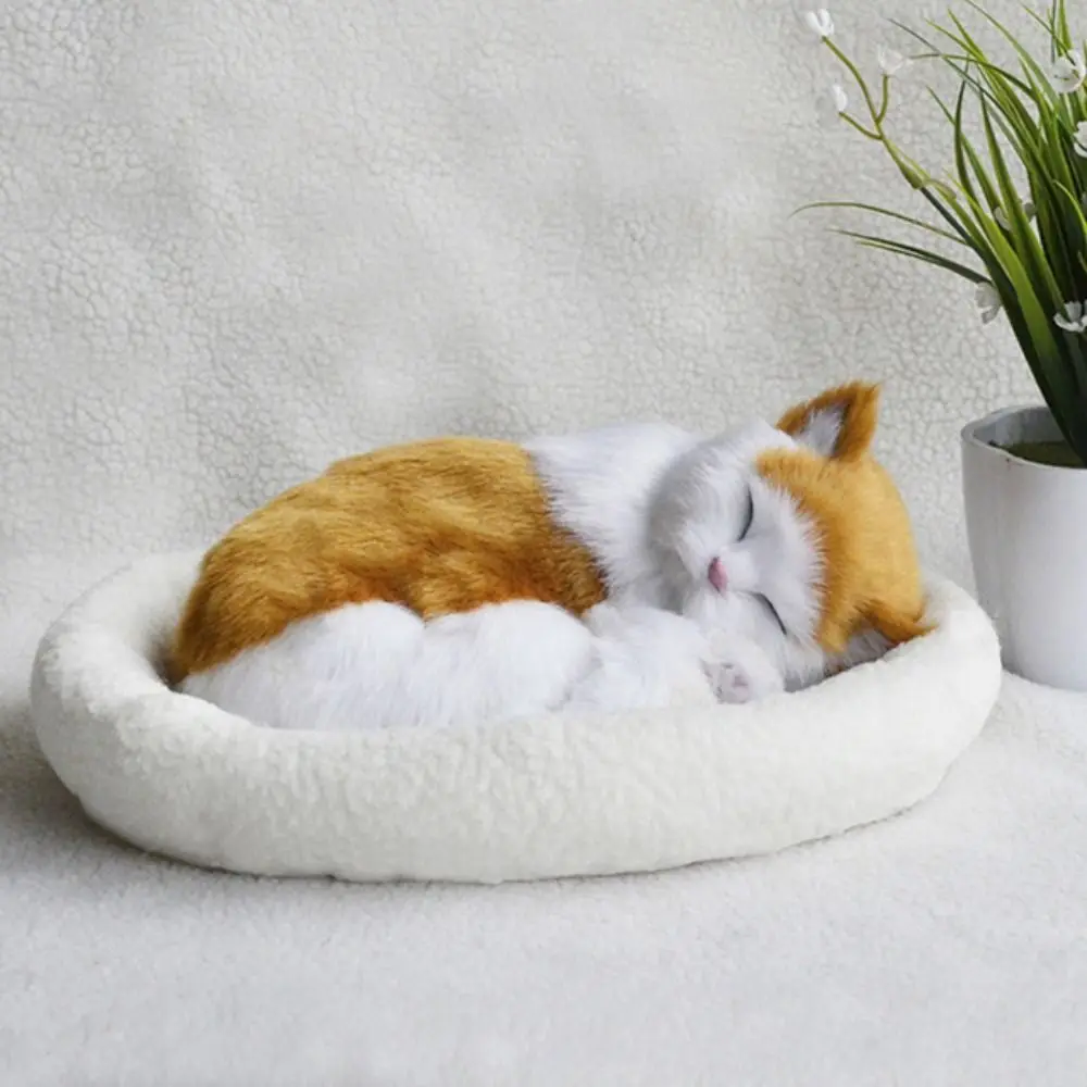 Mat Fur Animals Breathing Cat Sleeping Dog Home Decor Handicraft Electronic Pet Stuffed Toy Simulation Animal Plush Ornament